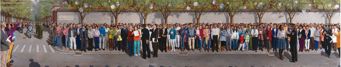 2019年新唐人「全世界人物寫實油畫大賽」金獎作品〈一九九九年四月二十五日〉，作者孔海燕。（新唐人「全世界寫實人物油畫大賽」組委會提供）